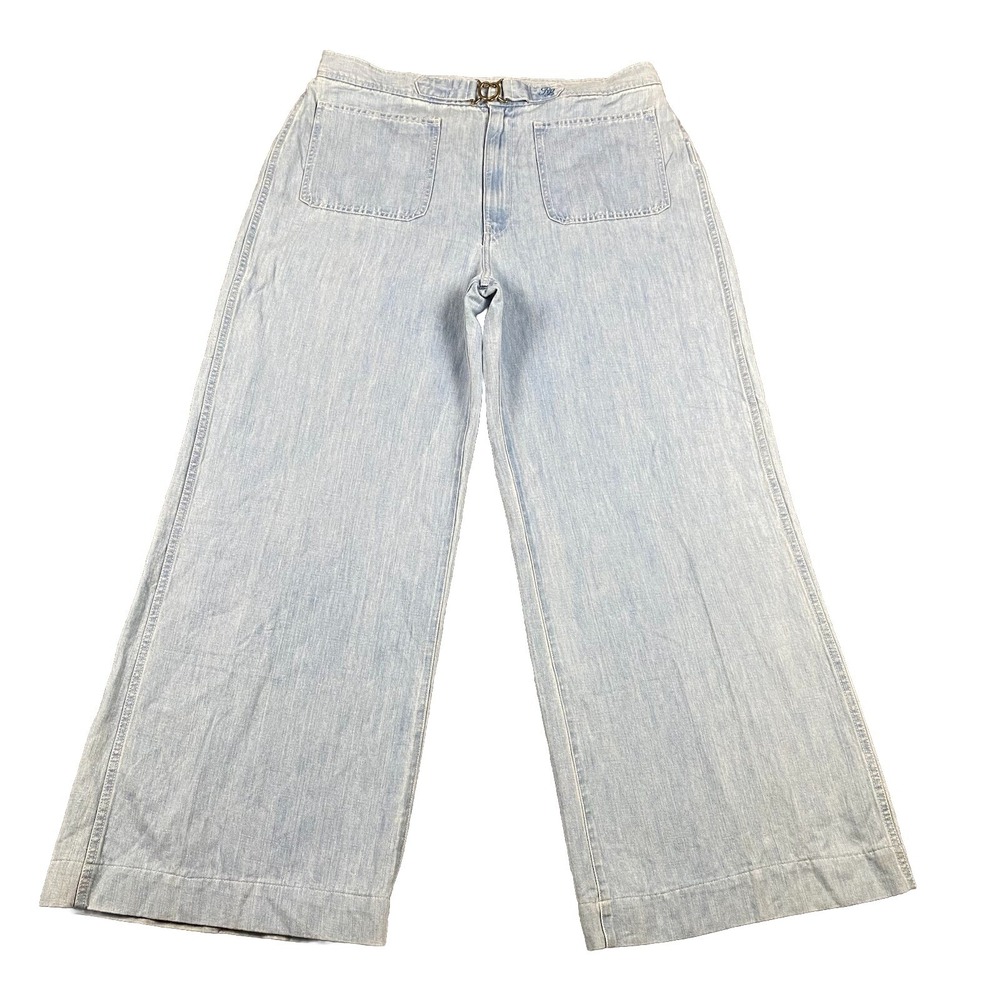 Polo Ralph Lauren Womens Light Wash Wide Leg Denim Pants 37W  Ring Waist Jeans